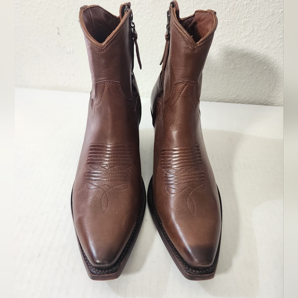 Tecovas Brown Leather Western Ankle Boots Zip Cowboy Size 9B - Picture 2 of 8